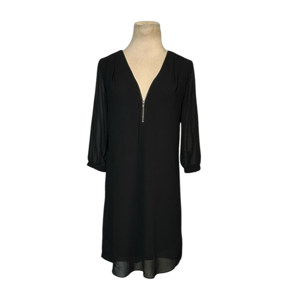 IZ Byer black front zipper lined tunic dress size Small